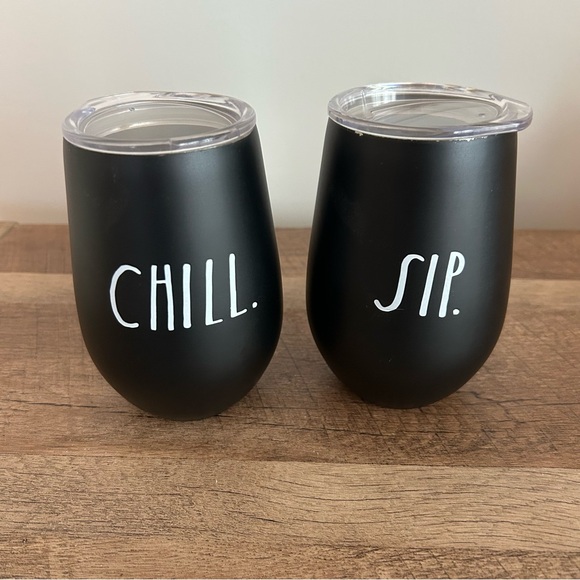 Rae Dunn Other - Rae Dunn Sip and Chill Black Insulated Stemless Wine Tumblers Cups Set of 2